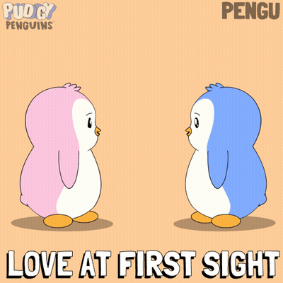 Two Penguins Kissing Love At First Sight GIF