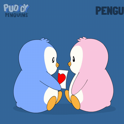 Two Penguins Kissing Saying Pengu GIF
