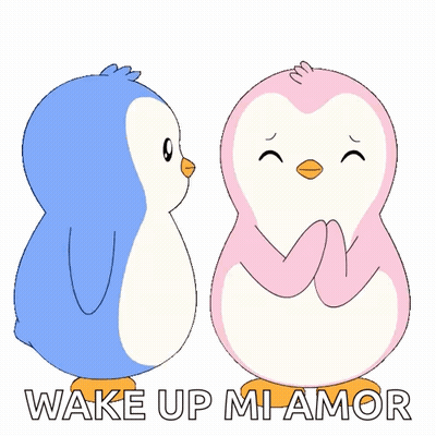 Two Penguins Kissing Saying Wake Up Mi Amor GIF
