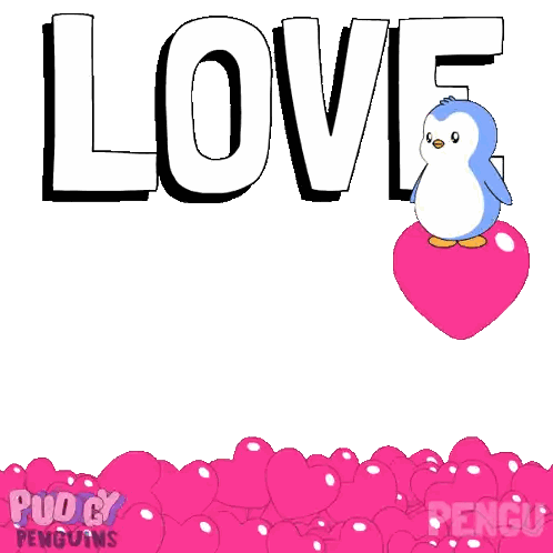 Two Penguins Kissing With Love Background Sticker