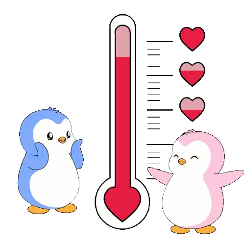 Two Penguins Next To Heart Thermometer Sticker