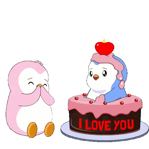 Two Penguins Next To I Love You Cake Sticker