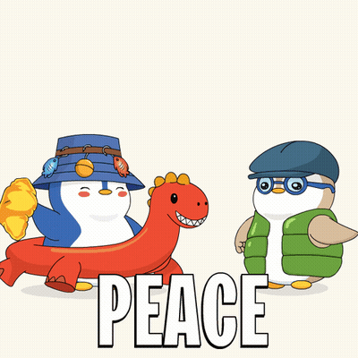 Two Penguins Next To Peace Sign And Peace GIF