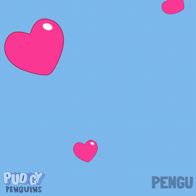Two Penguins On Pink Heart Pillow Saying Pudgy Penguins GIF
