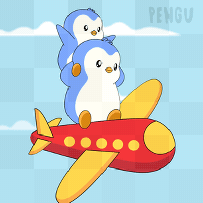 Two Penguins On Red Airplane GIF