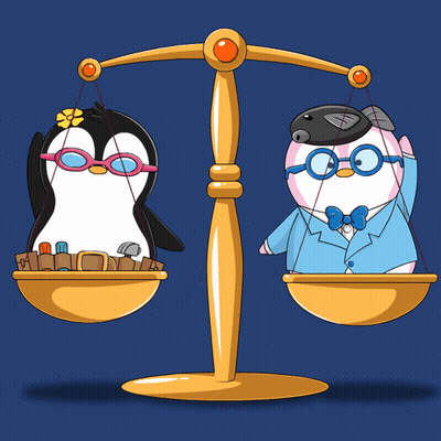 Two Penguins On Scale One Wearing Glasses GIF