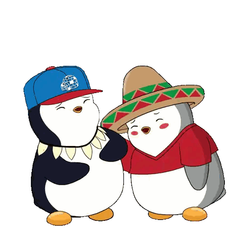 Two Penguins One In Sombrero One In Shirt Sticker