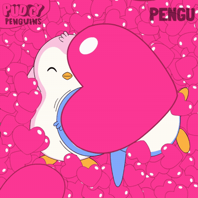 Two Penguins Pink Hearts Pengu GIF