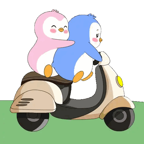 Two Penguins Riding Scooter Sticker