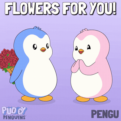 Two Penguins Saying Flowers For You GIF