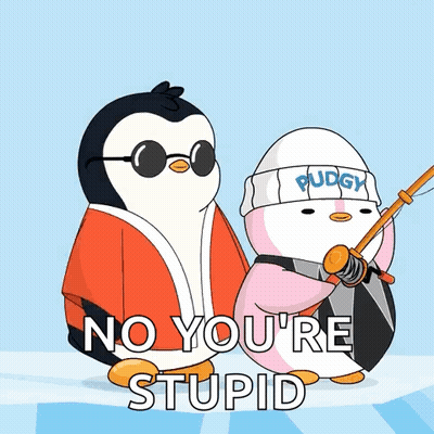 Two Penguins Saying No You're Stupid GIF