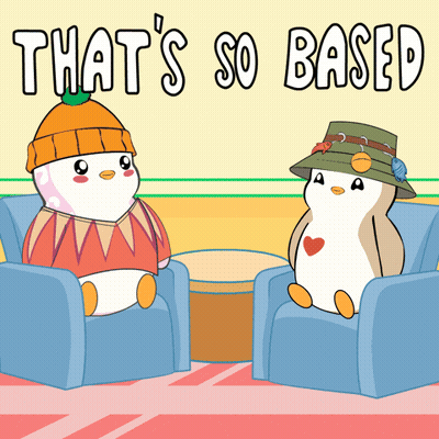 Two Penguins Sitting In Chairs That's So Based GIF