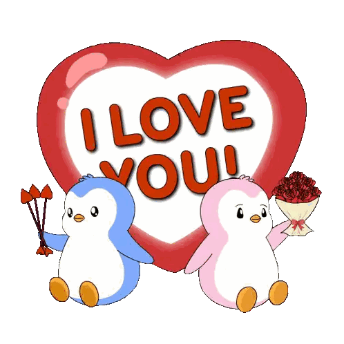 Two Penguins Sitting In Front Of Heart Saying I Love You Sticker