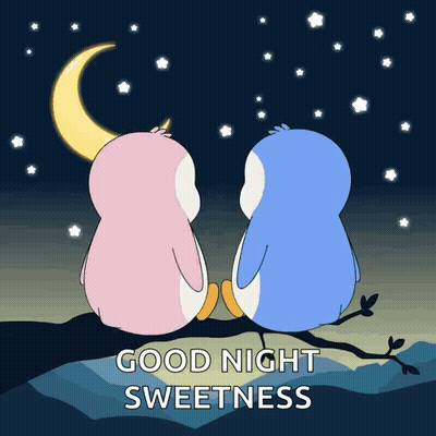 Two Penguins Sitting on Branch Saying Good Night Sweetness
