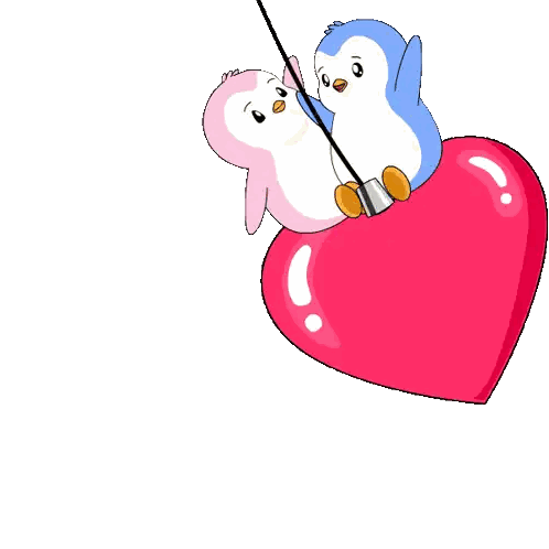 Two Penguins Sitting On Red Heart Swing Sticker