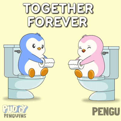 Two Penguins Sitting On Toilets Together Forever GIF
