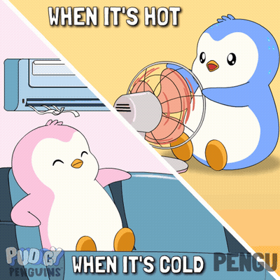 Two Penguins Sitting When It's Hot When It's Cold GIF