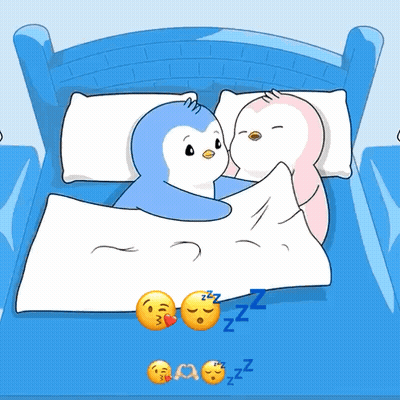 Two Penguins Sleeping In Bed With Zzz GIF