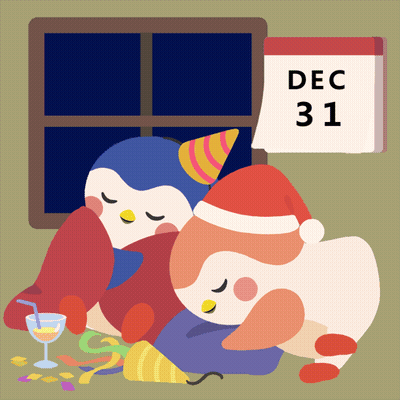Two Penguins Sleeping Next To December 31 Calendar GIF