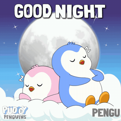 Two Penguins Sleeping On Cloud Saying Good Night GIF
