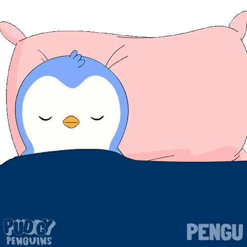 Two Penguins Sleeping Under Pink Pillow Sticker