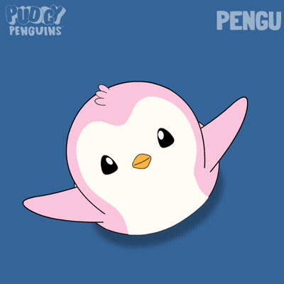 Two Penguins Standing In Front Of Heart With Word Pengu GIF