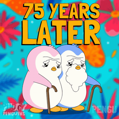 Two Penguins Standing Next To Each Other 75 Years Later GIF