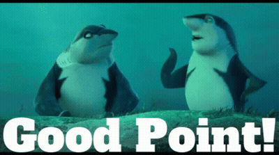 Two Penguins Standing Next To Each Other With The Words Good Point GIF