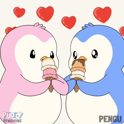 Two Penguins Standing On Beach With Pudgy Penguins GIF