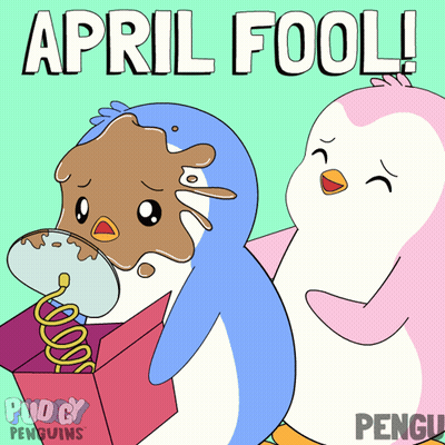 Two Penguins Standing With April Fool GIF