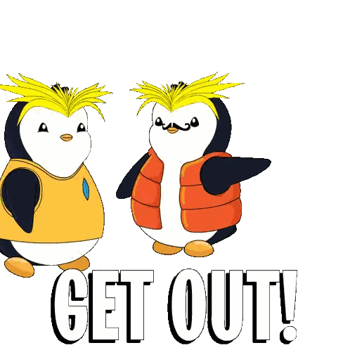 Two Penguins Standing With Get Out Text Sticker