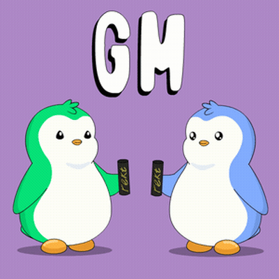 Two Penguins Toasting With GM In Background GIF