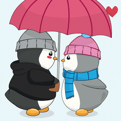 Two Penguins Under Umbrella With Heart