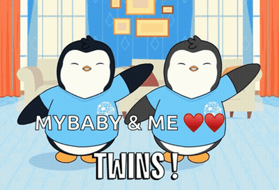 Two Penguins Wearing Blue Shirts My Baby And Me Twins GIF