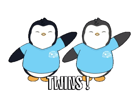 Two Penguins Wearing Blue Shirts With The Words Twins On Them Sticker