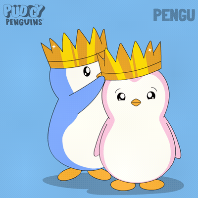Two Penguins Wearing Crowns Next To Pudgy Penguins Poster GIF