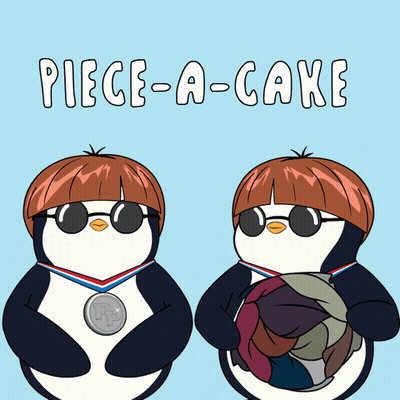Two Penguins Wearing Sunglasses And Medals With The Words Piece-A-Cake Below Them GIF