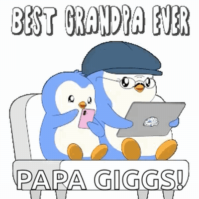 Two Penguins With Best Grandpa Ever GIF