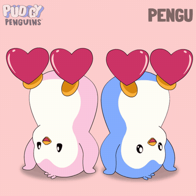Two Penguins With Heart Eyes And Pengu GIF