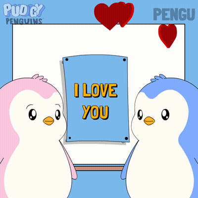 Two Penguins With I Love You Sign GIF
