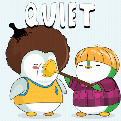 Two Penguins With Quiet Text GIF