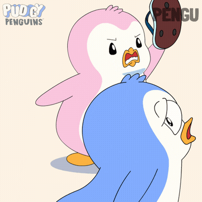 Two Penguins With Word Pengu GIF