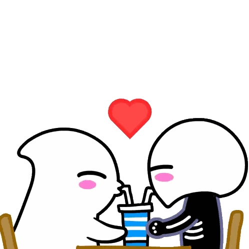 Two People Drinking Through Straws With Heart Sticker