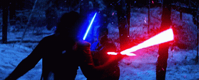 Two People Fighting With Lightsabers GIF