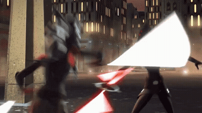 Two People Fighting With Lightsabers GIF
