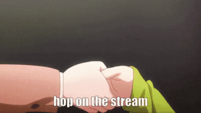 Two People Fist Bump Hop On The Stream GIF