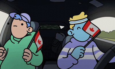Two People Holding Canadian Flags In Car GIF