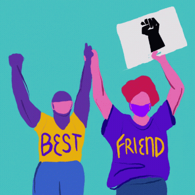 Two People Holding Up A Sign That Says Best Friend On It GIF