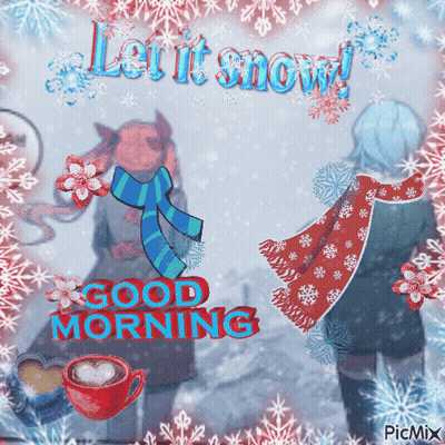 Two People In Snow Saying Let It Snow GIF