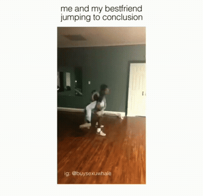 Two People Jumping In Living Room GIF